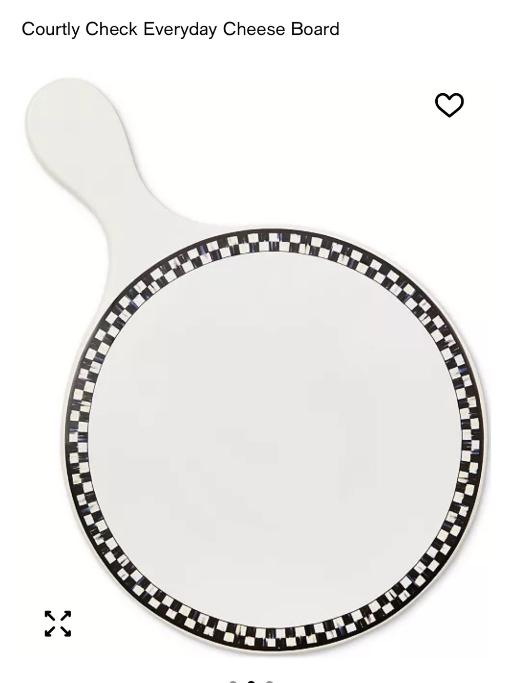 MacKenzie-Childs Black & White Check Round Cheese Board with White Handle